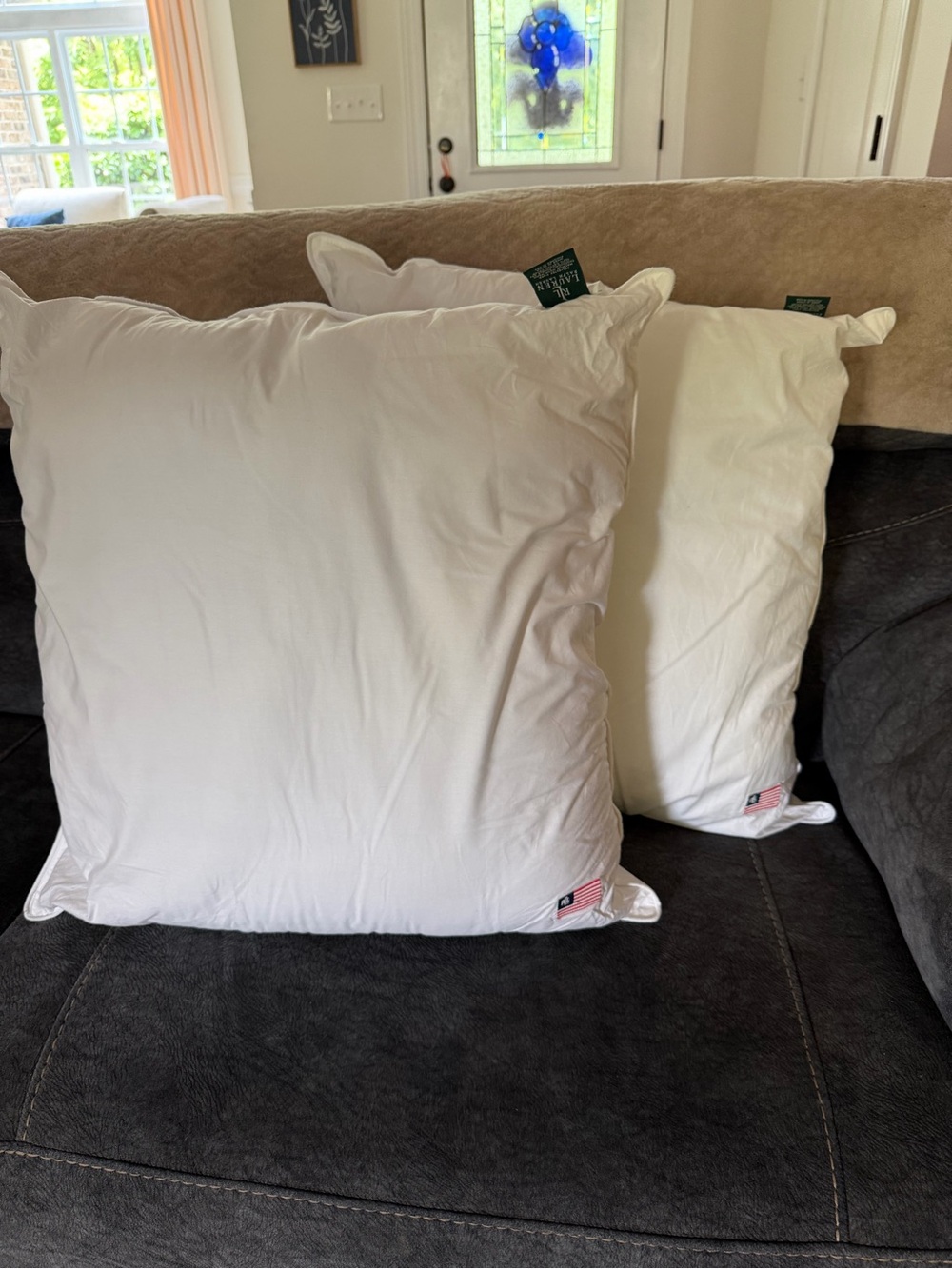 Ralph Lauren LRL Euro Throw Pillow White on White 100% Cotton 26" Sq SET